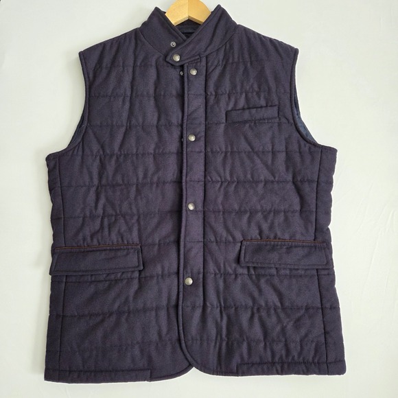 Polo Ralph Lauren Men's XL Wool Puffer Vest Lamb Leather Trim Nylon Lined Blue - Picture 1 of 16